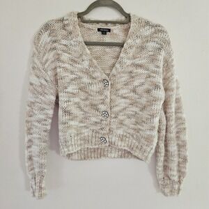 Wild Fable Chunky Knit Cardigan Women Small Front Button Relaxed Rhinestone Tan
